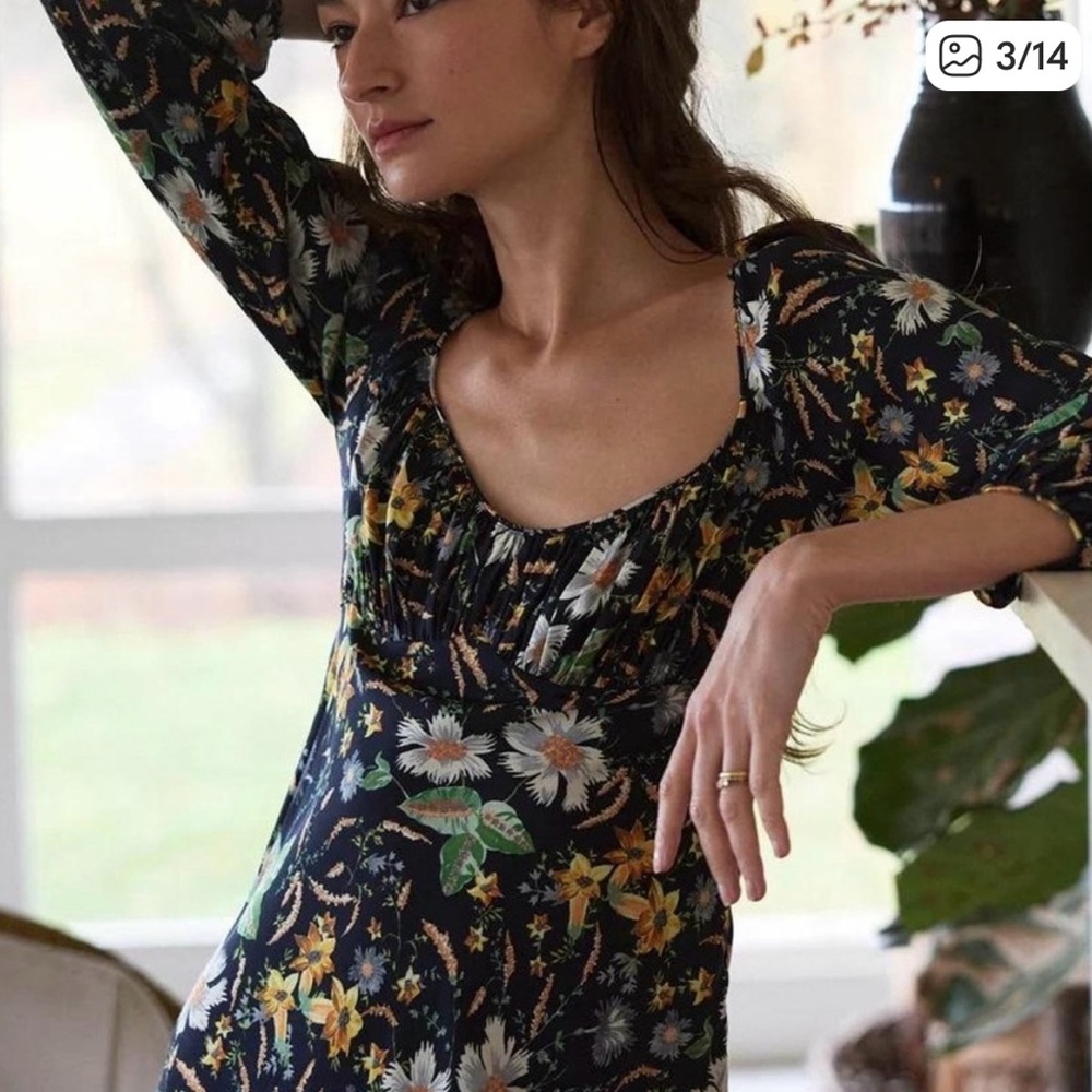 Doen Floral Midi Dress - Black and Yellow